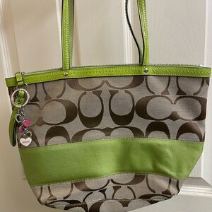 Coach Green and Brown Signature Tote Bag
